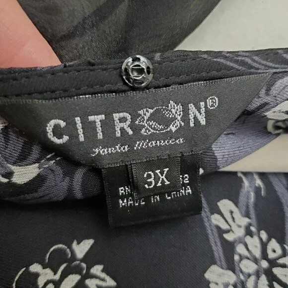 Citron dark spring printed silk blouse with matching scarf - Picture 3 of 10